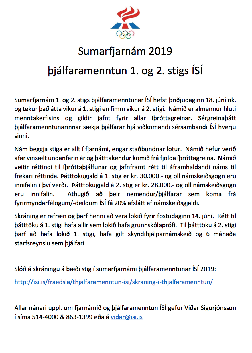 Sumarfjarnám ÍSÍ · 1. og 2. hluti