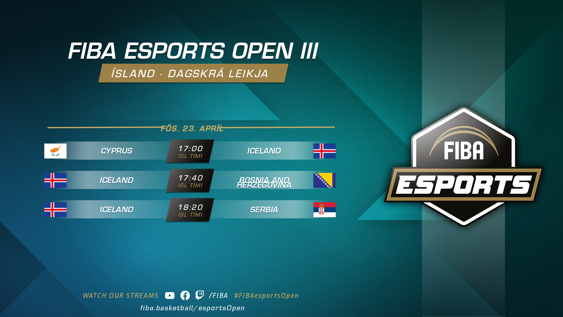 Ísland hefur leik á FIBA ESPORTS OPEN III föstudaginn 23. apríl