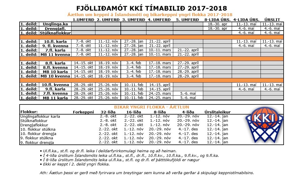 Dagatal  yngri flokka veturinn 2017-18